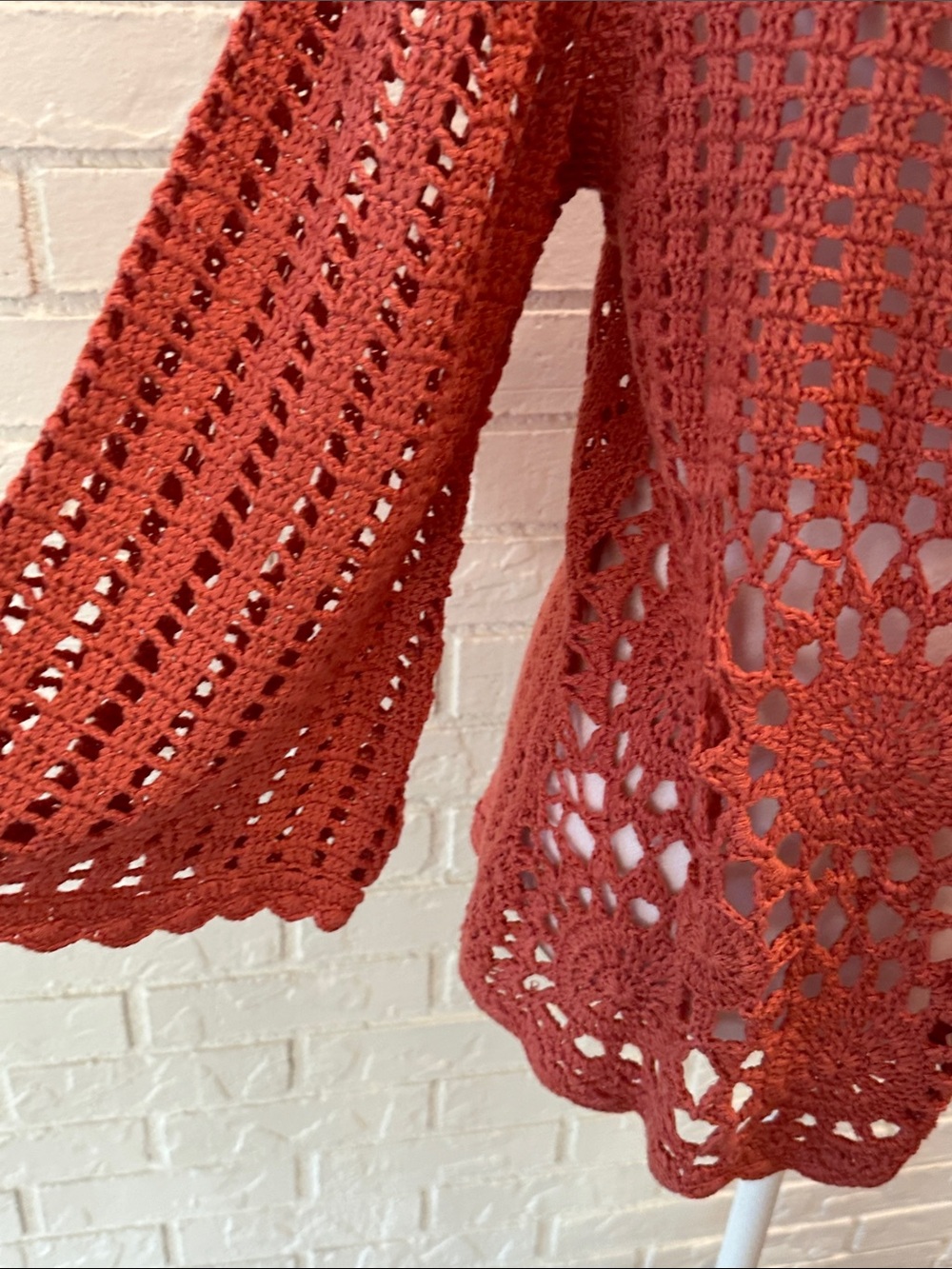 Open-Front Crochet Cardigan Sweater - Coral - Picture 5 of 13